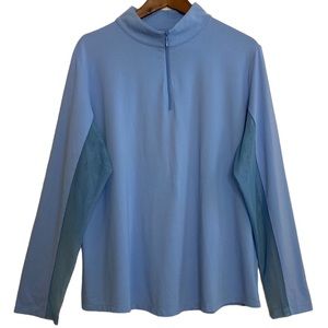 IBKUL Shirt Women XXL Blue Mock Neck Half Zip Long Sleeve Mesh Golf Tennis